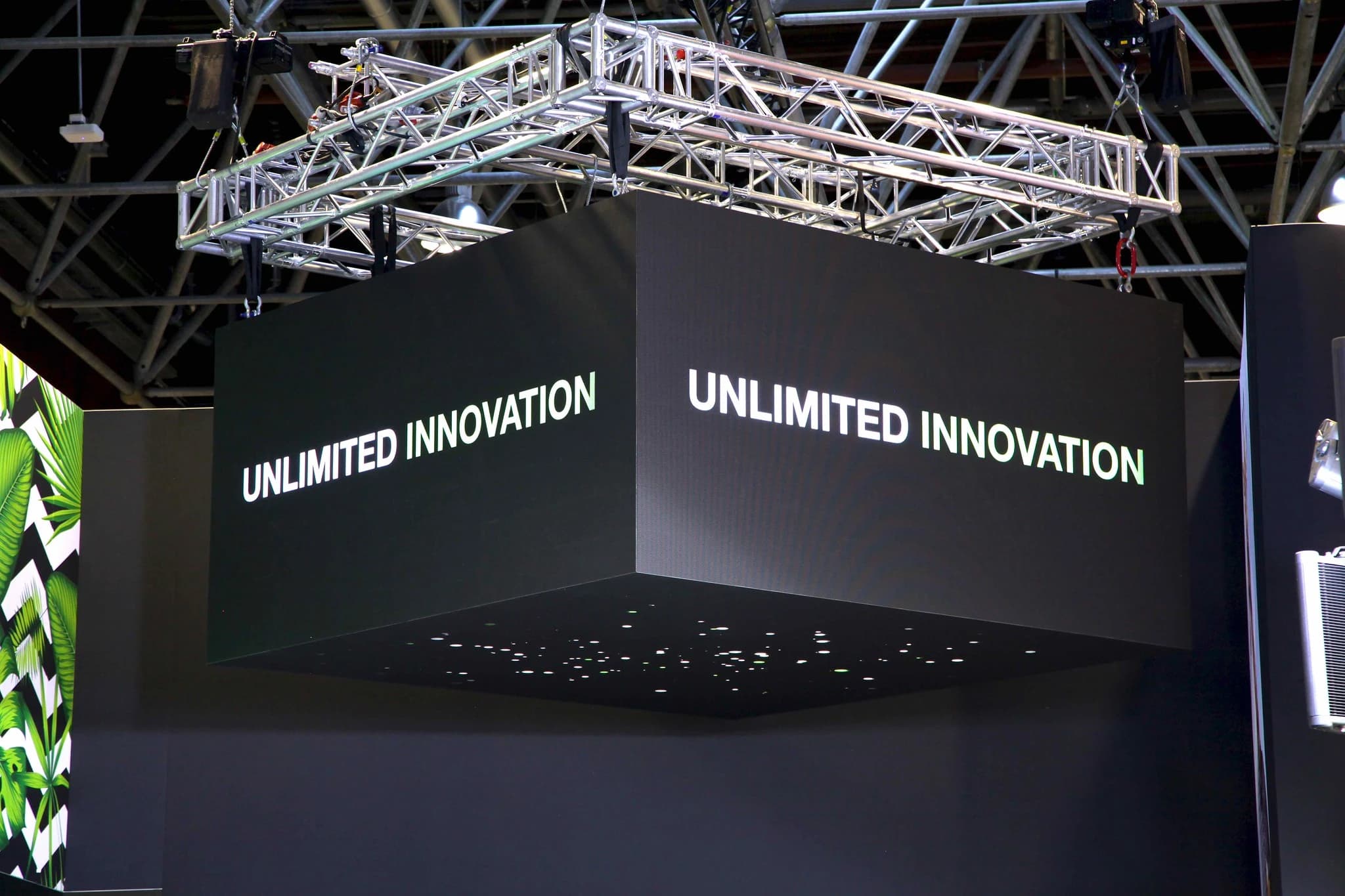 PanoLED Wall — suspended LED display in exhibition environment